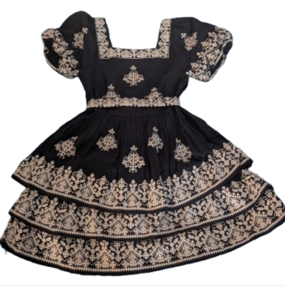 Boden Black Dress with Cream Embroidery